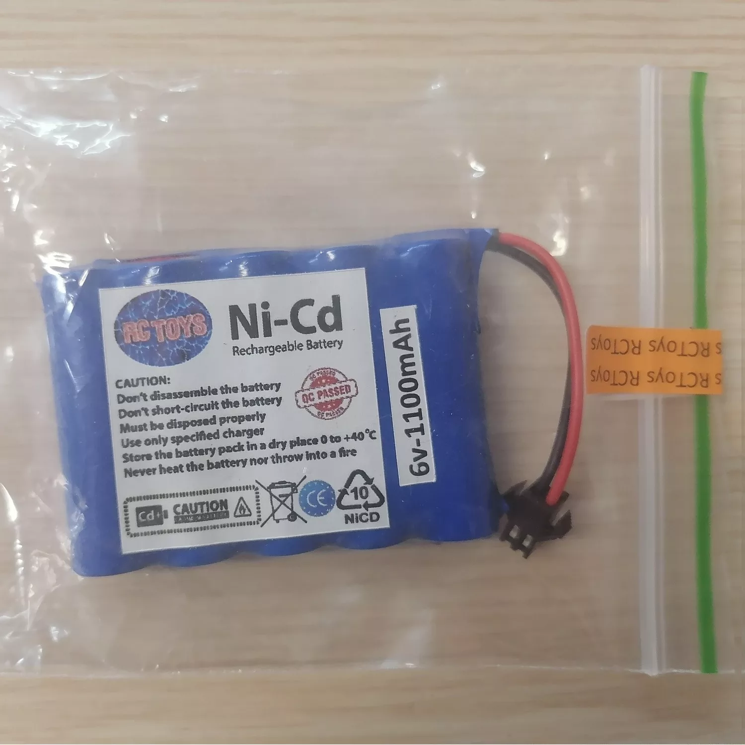 باتری نیکل-کادمیوم قابل شارژ آرسی تویز کد RCT-6v-1100-SM مدل 6 ولتی ظرفیت 1100 میلی آمپر ساعت