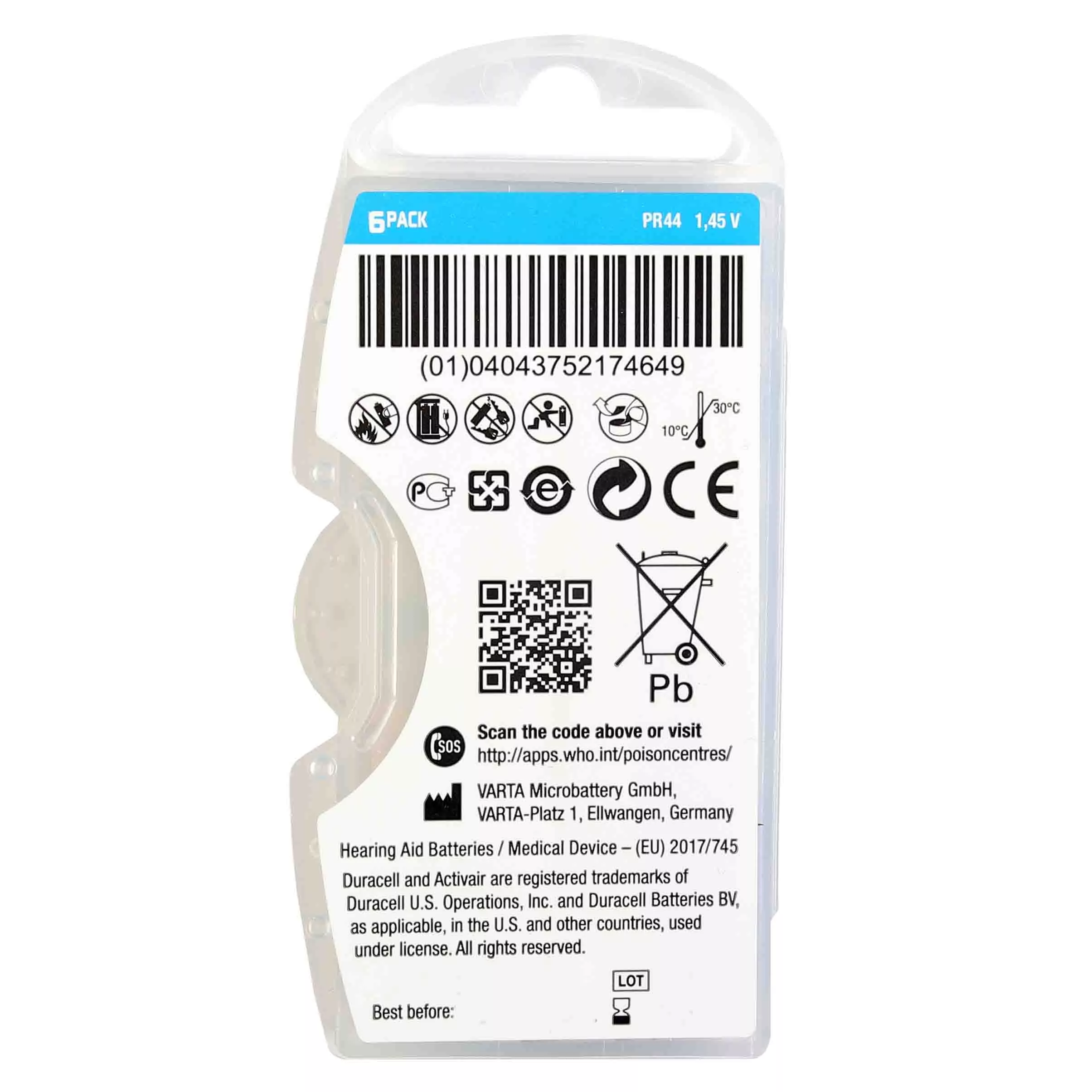 باتری سمعک دوراسل کد 675 بسته 60 عددی