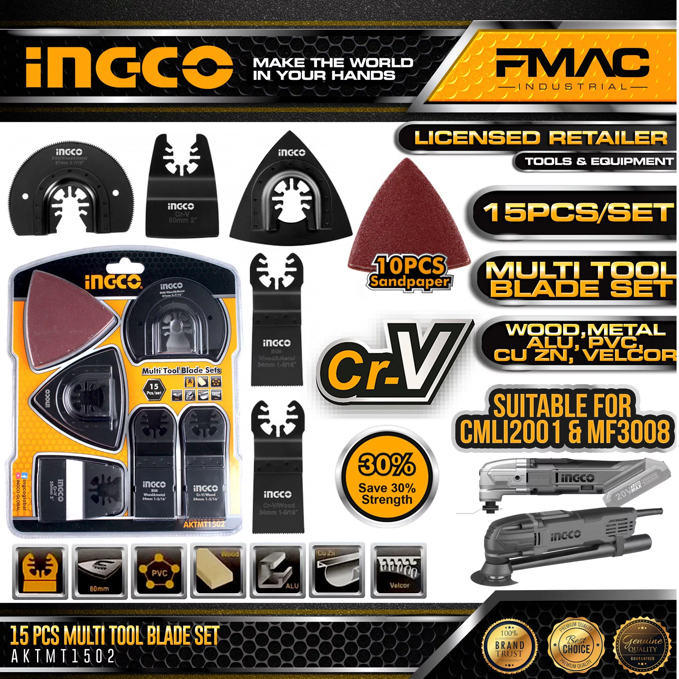 لوازم جانبی ابزار همه کاره اینکو مدل AKTMT1502-15-pcs/set مجموعه 15 عددی