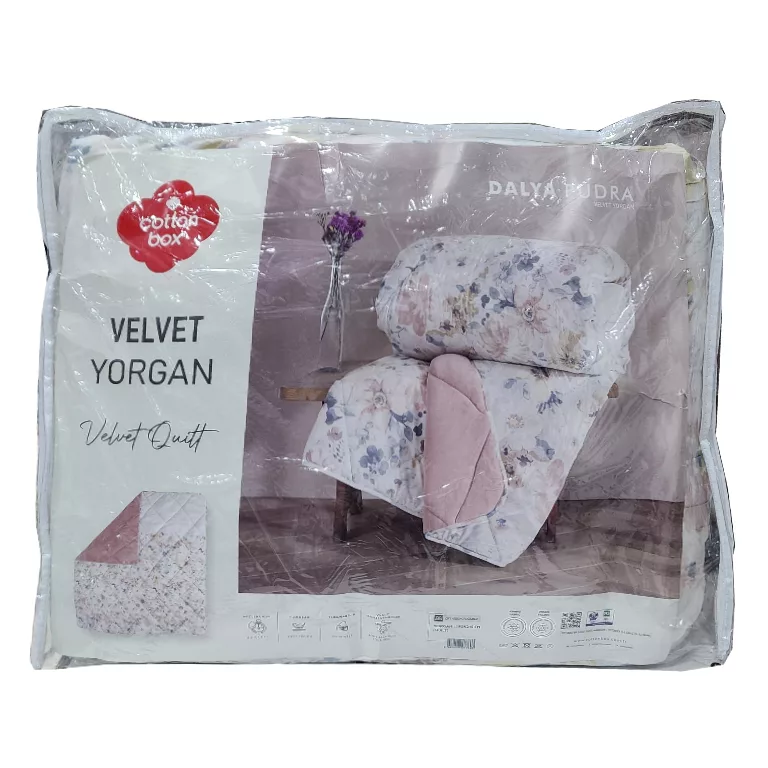 لحاف کاتن باکس مدل Velvet Yorgan Dalya Pudra C.K دونفره سایز 215*195 سانتی متر