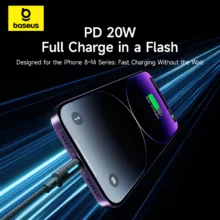کابل تبدیل USB-C به لایتنینگ بیسوس مدل Lit Button-Control 20W طول 2 متر
