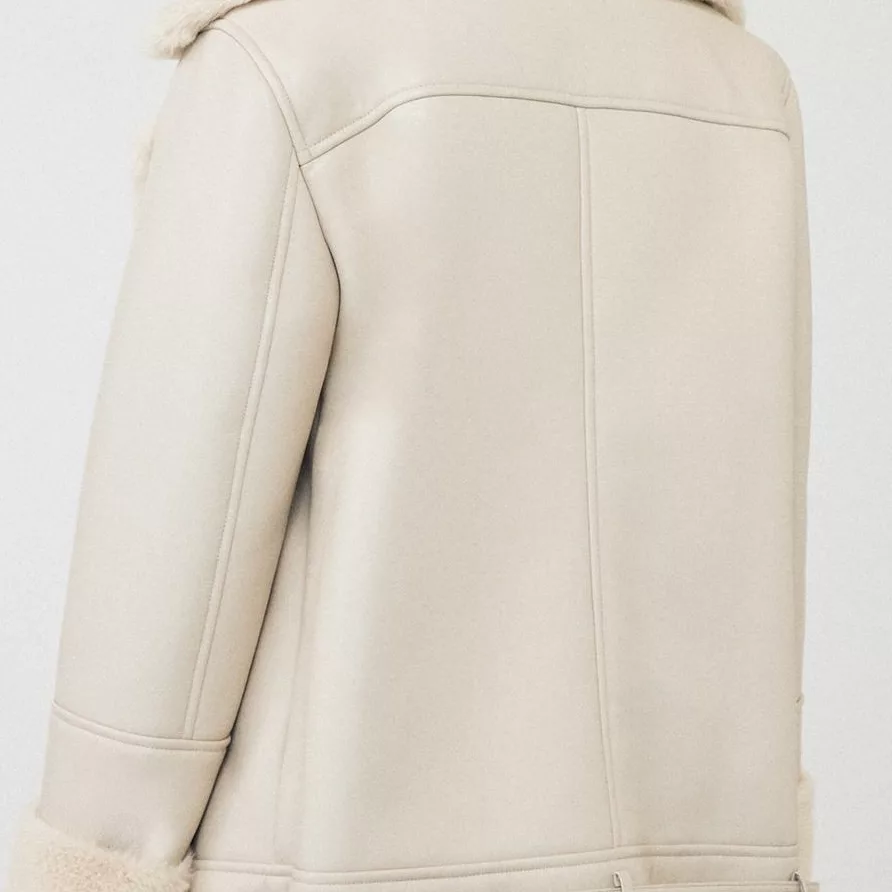 کت چرم زنانه استرادیواریوس مدل FAUX BIKER FUR LINING 2025