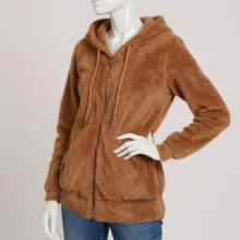 سویشرت زنانه مدل تدی رنگ شتری