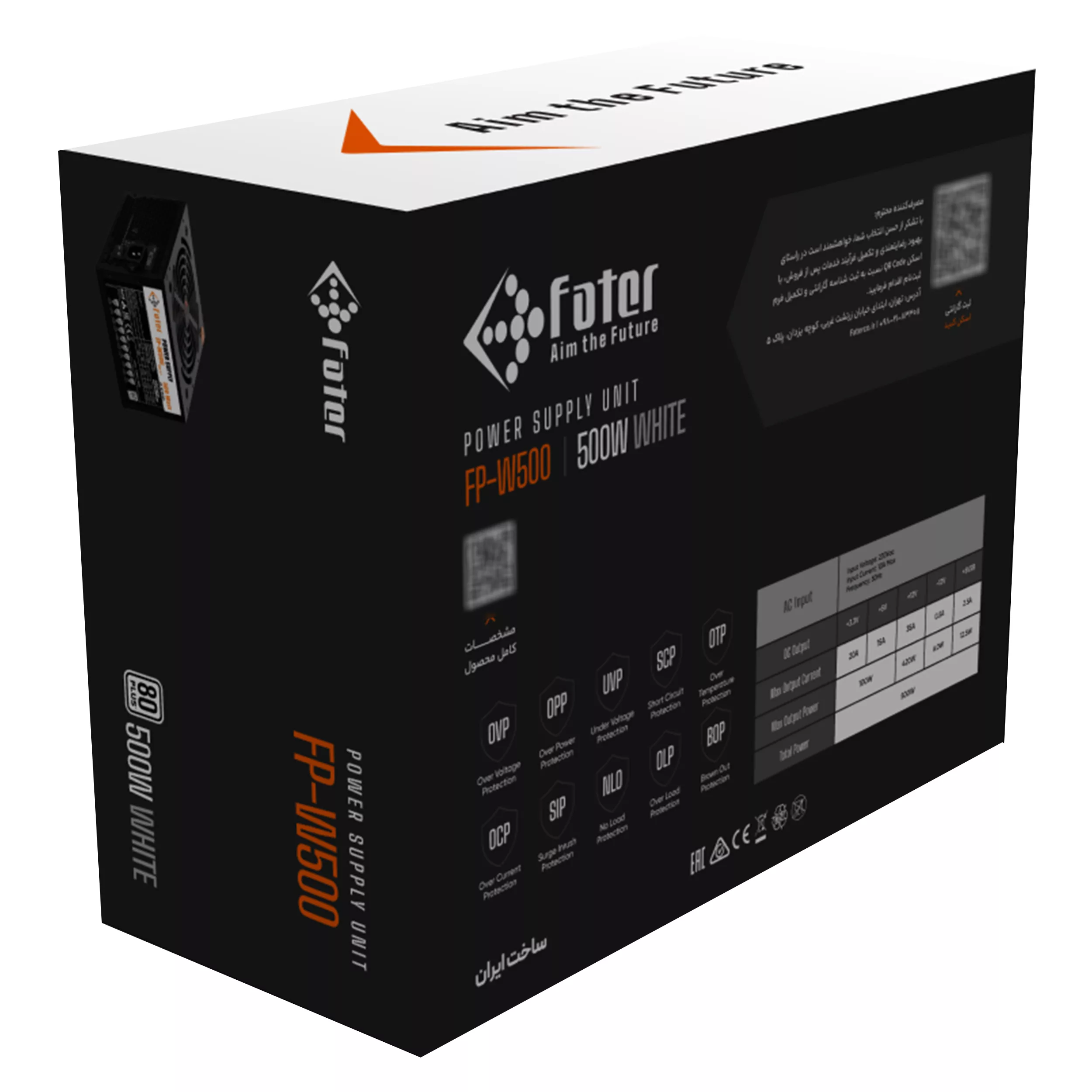 منبع تغذیه کامپیوتر 500 وات فاطر مدل FP-W500 80Plus 500W