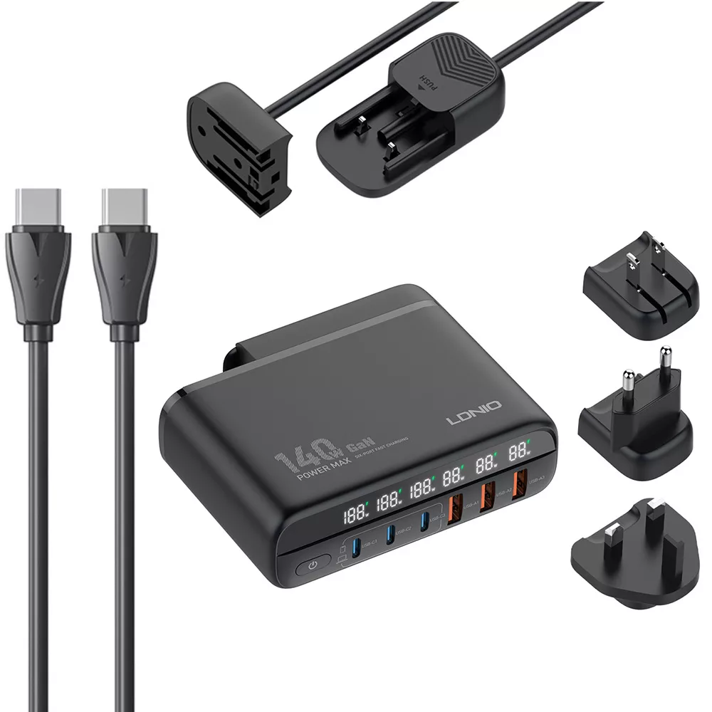 شارژر رومیزی 140 وات الدینیو مدل GaN A6140C