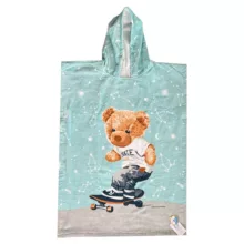 حوله پالتویی کودک پودایران مدل پانچو طرح تدی سایز 90