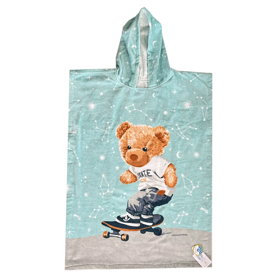 حوله پالتویی کودک پودایران مدل پانچو طرح تدی سایز 90