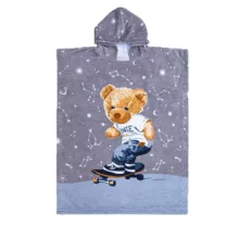 حوله پالتویی کودک پودایران مدل پانچو طرح تدی سایز 90