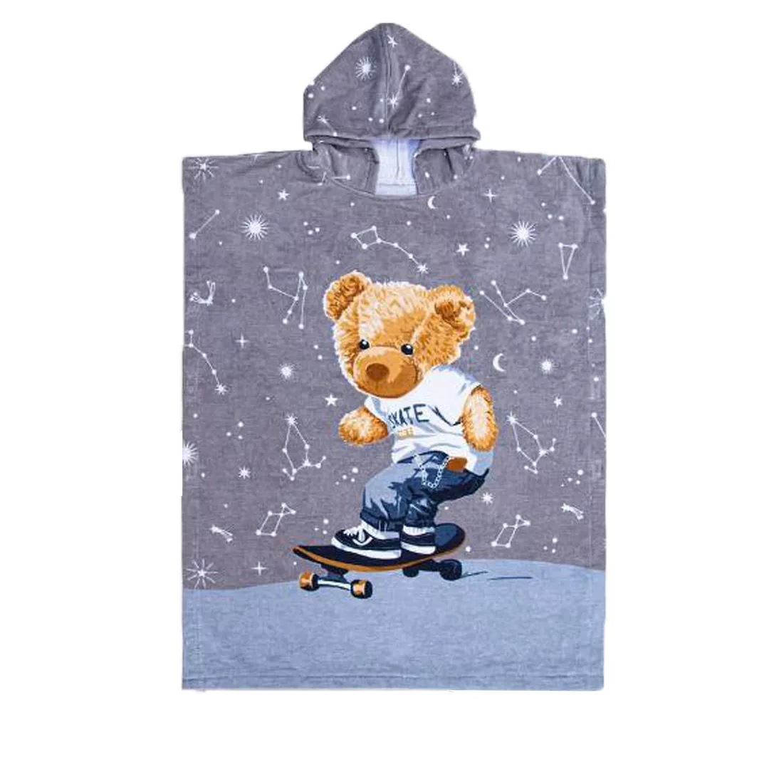 حوله پالتویی کودک پودایران مدل پانچو طرح تدی سایز 90