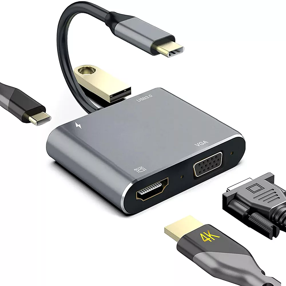 مبدل USB-C به HDMI / VGA / USB 3.0 / USB-C مدل HK-1CT4P