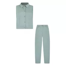 ست جلیقه و شلوار زنانه پاتن جامه مدل کتان 101231030134617 رنگ سبز