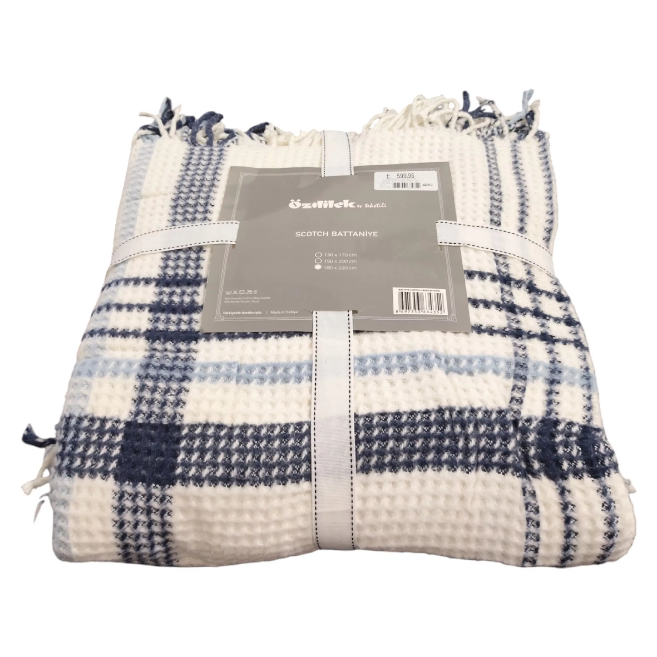 پتو 2 نفر ازدیلک مدل Scotch Mavi Battaniye سایز 220x180 سانتیمتر