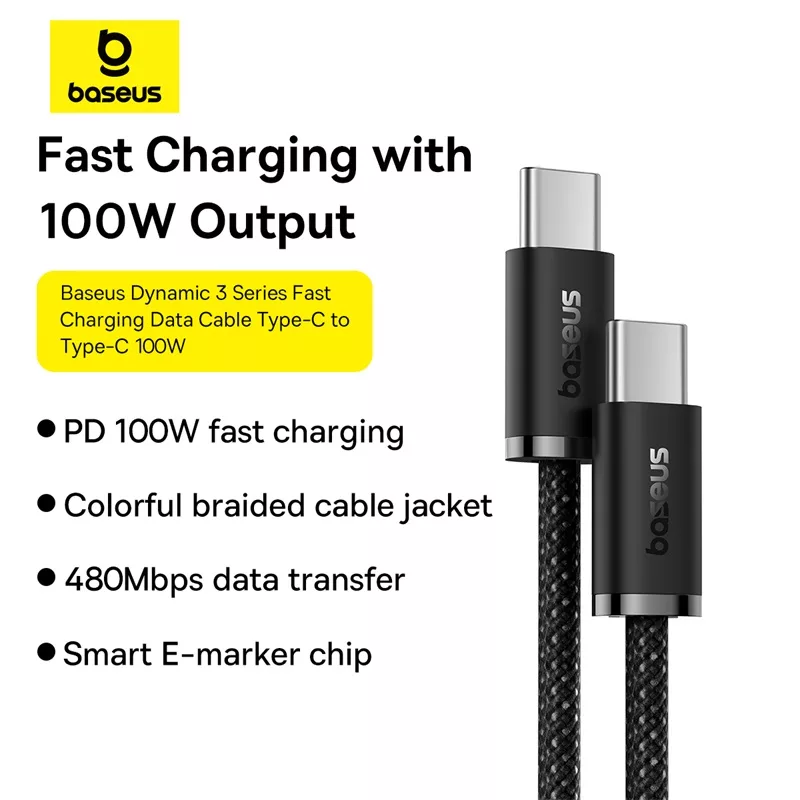 کابل تبدیل USB-C به USB-C بیسوس مدل Dynamic 3 Series 100W طول 2 متر