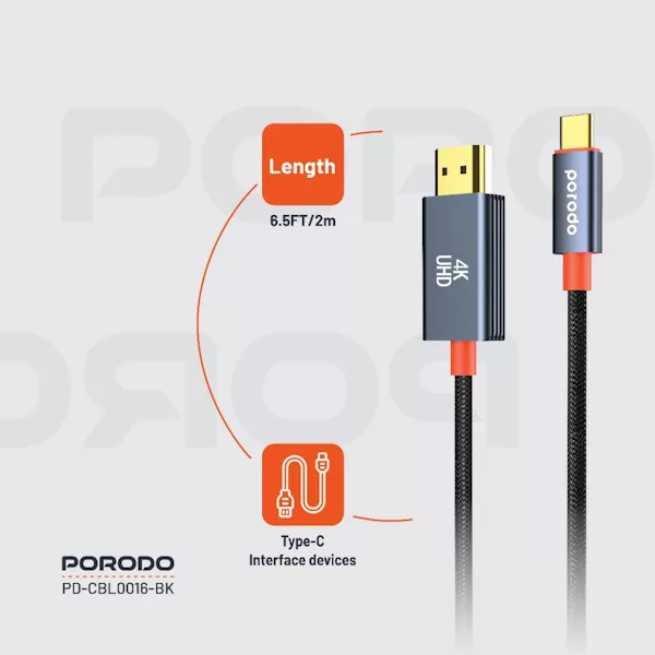 کابل تبدیل USB-C به HDMI پرودو مدل CBL0016 طول 2 متر