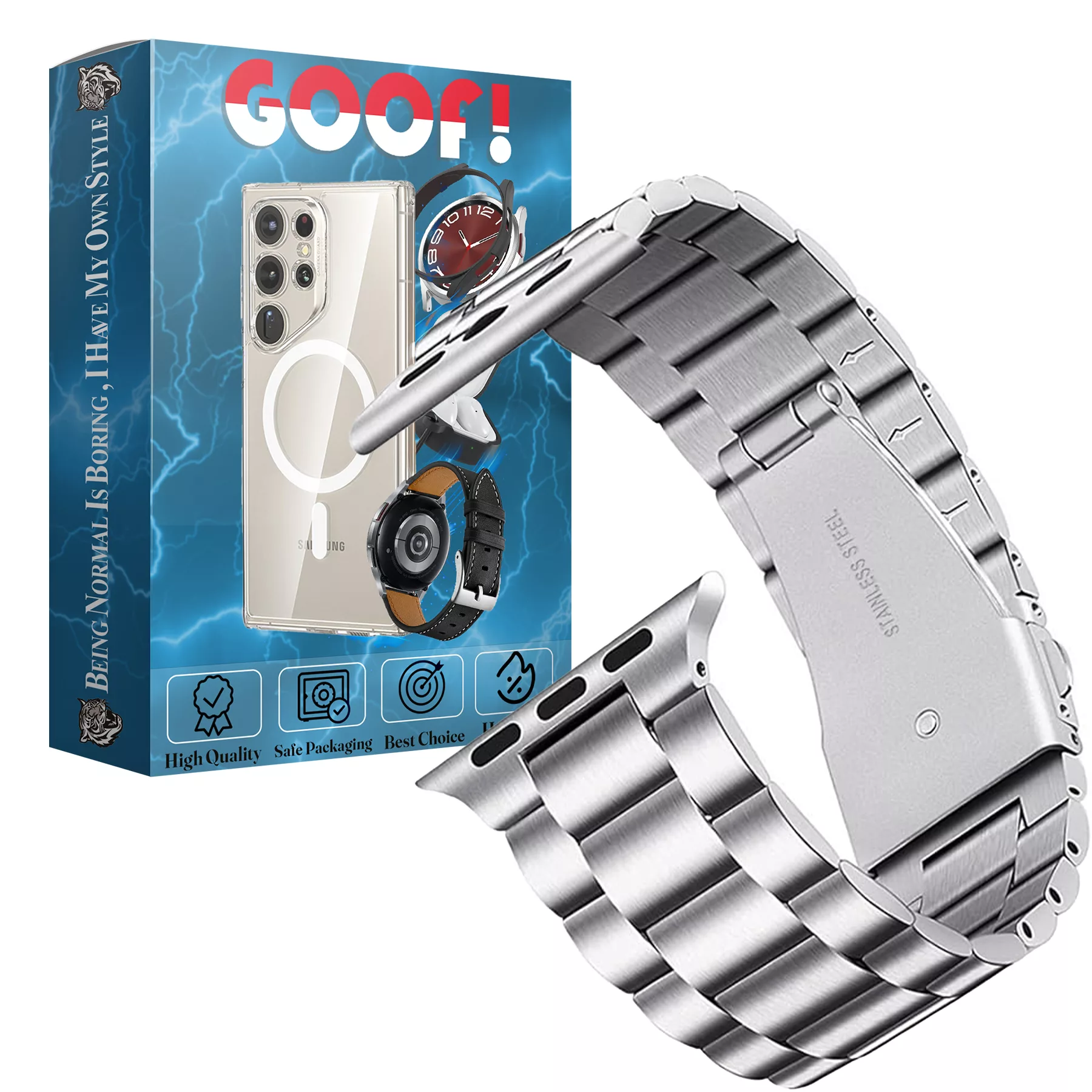 بند گوف مدل Stainless 5Bead مناسب برای اپل واچ Ultra 49mm