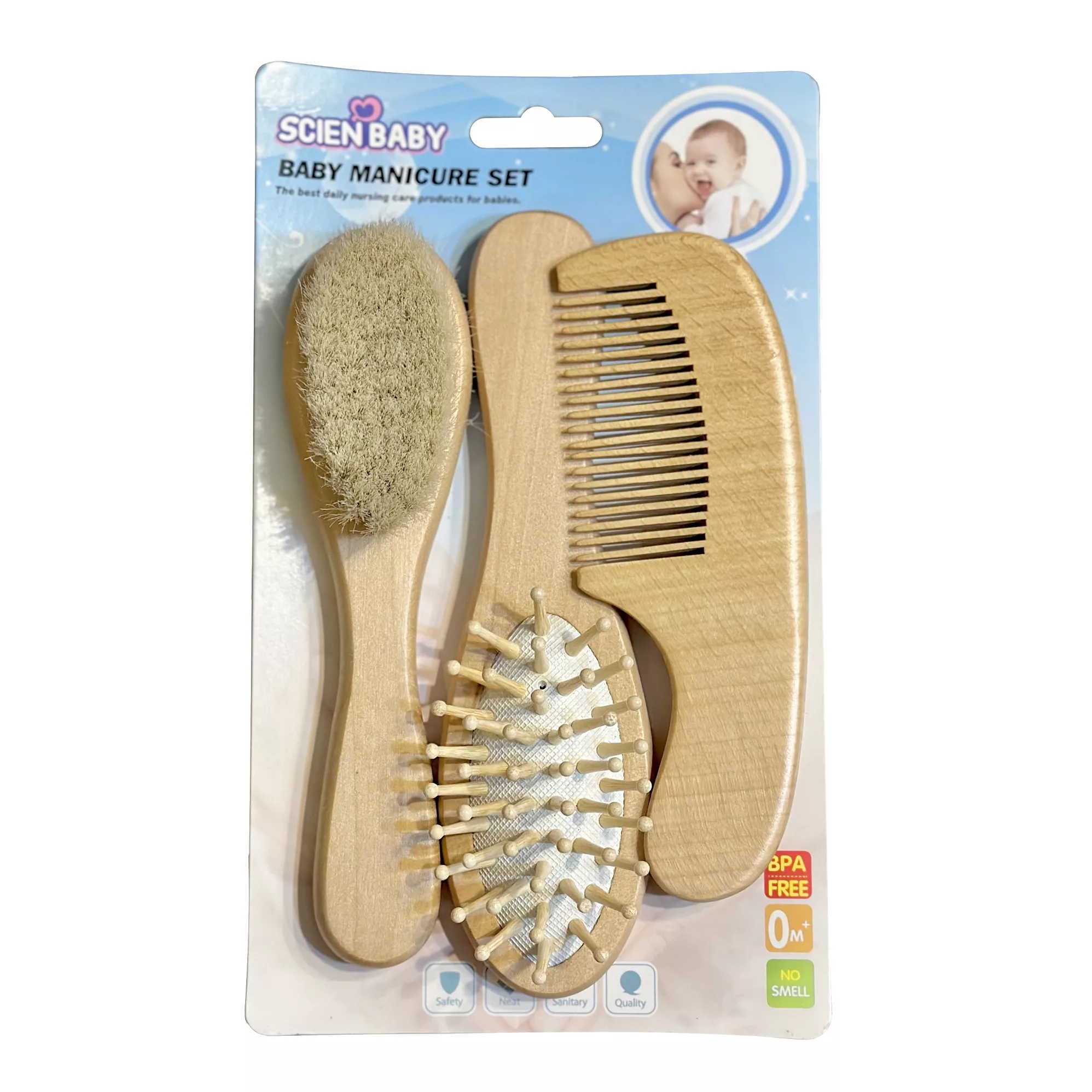 ست شانه و برس کودک ساین بیبی مدل چوبی مجموعه 3 عددی