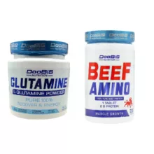 پودر گلوتامین دوبیس – ۳۰۰ گرم به همراه قرص آمینو بیف دوبیس بسته 200 عددی