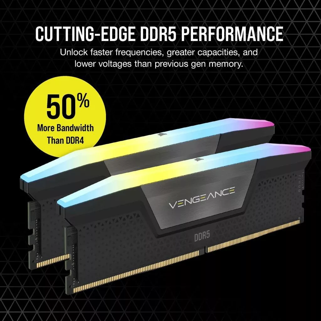 رم دسکتاپ DDR5 دو کاناله 6000 مگاهرتز CL40 کورسیر مدل VENGEANCE RGB ظرفیت 64 گیگابایت