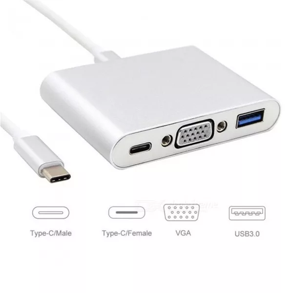 مبدل usb-c به VGA/ USB/ usb-c مدل MULTIPORT