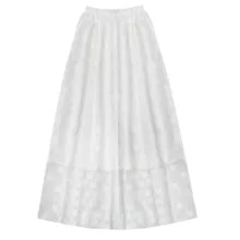 دامن چین‌دار زنانه مدل توری بابونه رنگ سفید