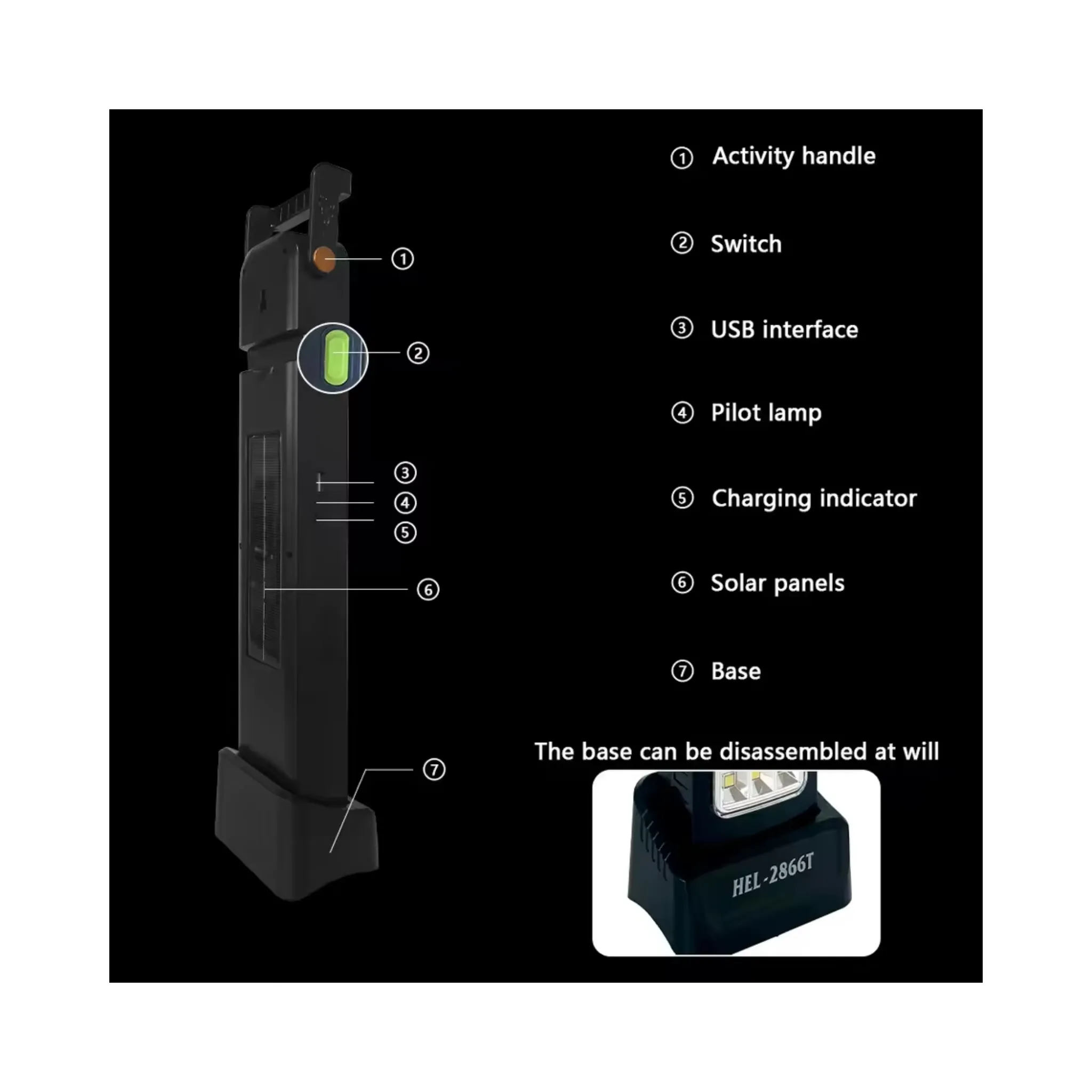چراغ اضطراری و کمپینگ مدل HEL-2866T با نور مهتابی و آفتابی