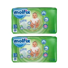 پوشک بچه مولفیکس مدل چسبی کد 32 سایز ۳ دو بسته ۳۸ عددی