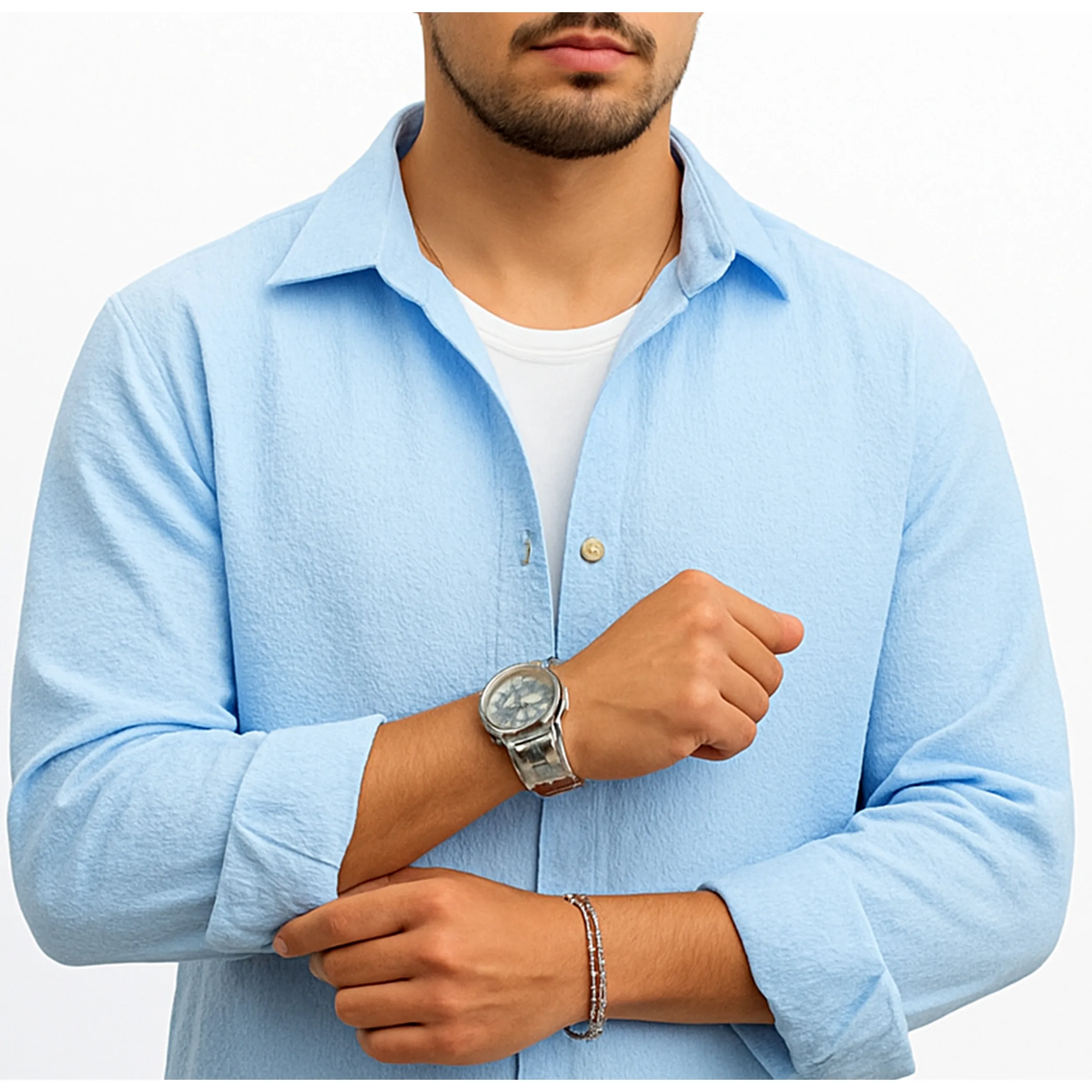 پیراهن آستین بلند یقه برگردان مردانه مدل 1174-058