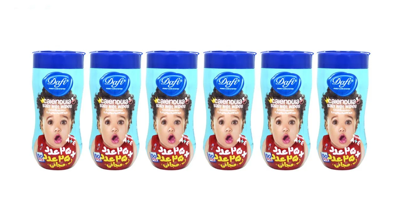 دستمال مرطوب کودک دافی مدل Calendula بسته مجموعه 6 عددی