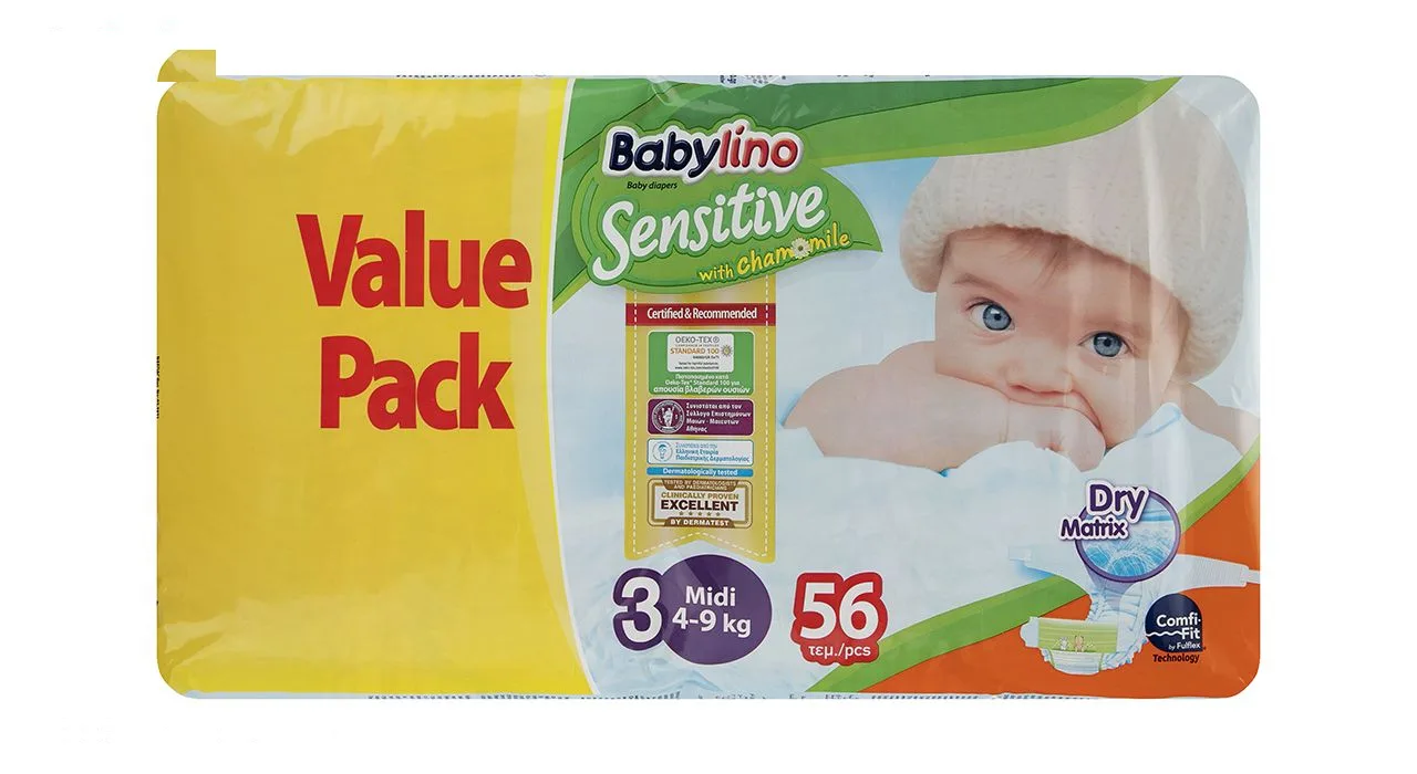 پوشک ضد حساسیت بیبی لینو مدل Value Pack سایز 3 بسته 56 عددی
