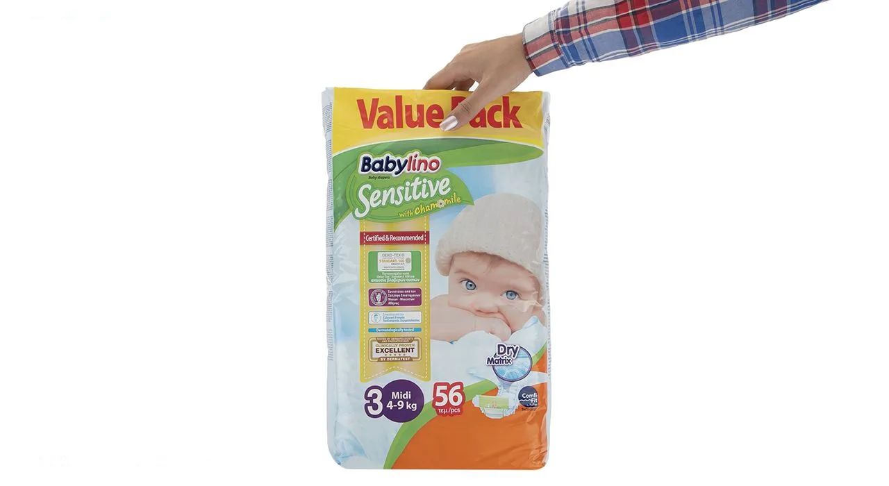 پوشک ضد حساسیت بیبی لینو مدل Value Pack سایز 3 بسته 56 عددی