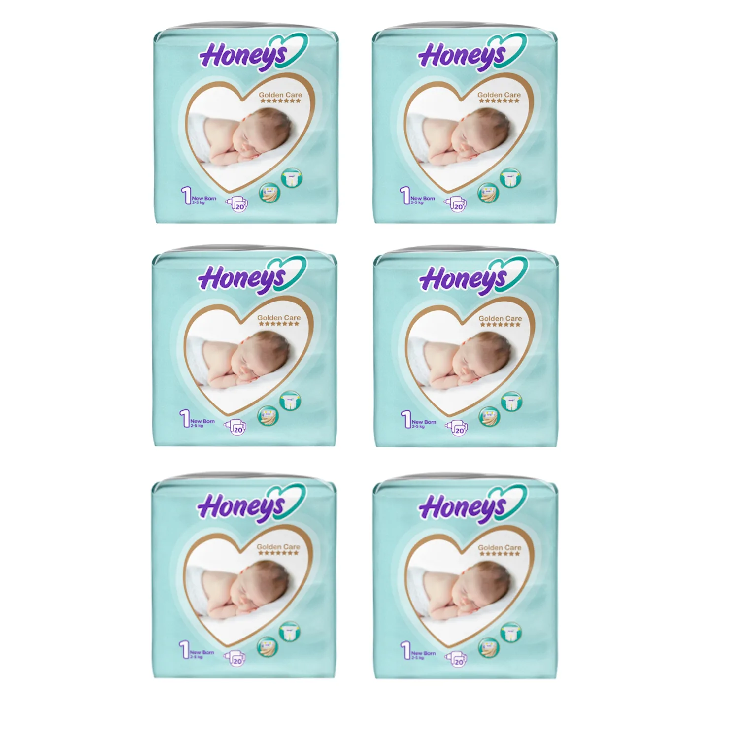 پوشک چسبی کودک هانیز کد01 بسته 20 عددی مجموعه 6 عددی