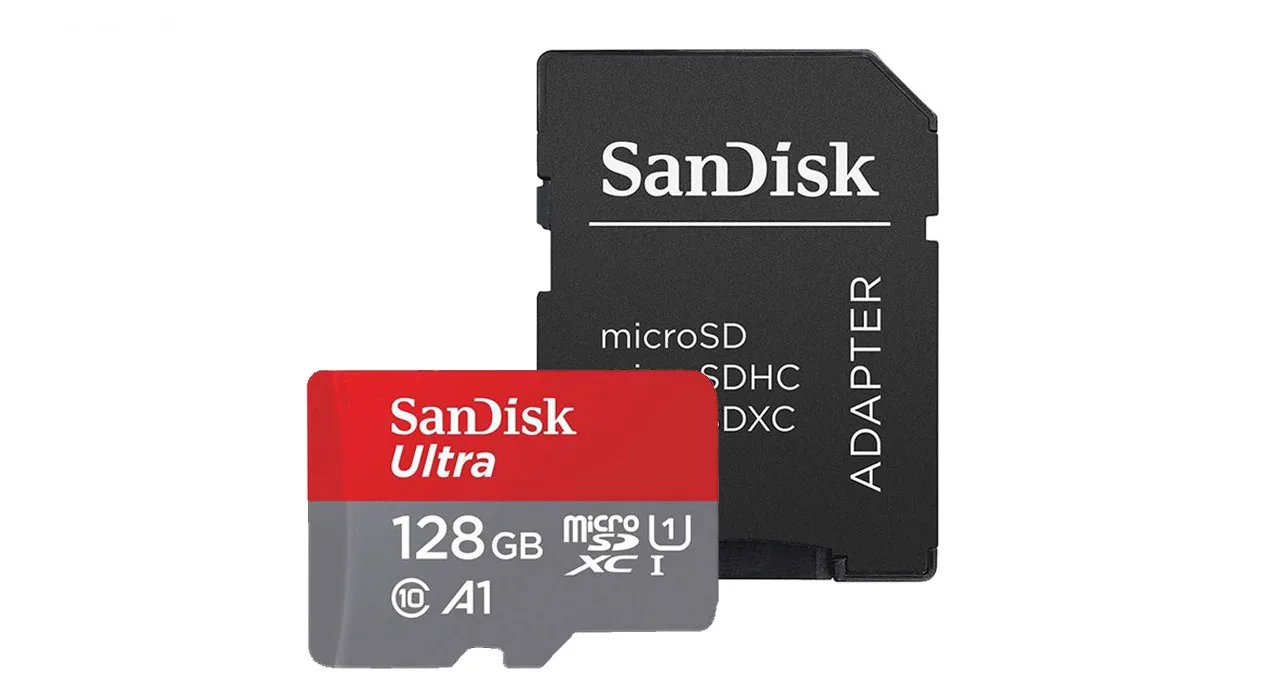 کارت حافظه microSDXC سن دیسک مدل Ultra A1 کلاس 10 استاندارد UHS-I سرعت 100MBps ظرفیت 128 گیگابایت به همراه آداپتور SD