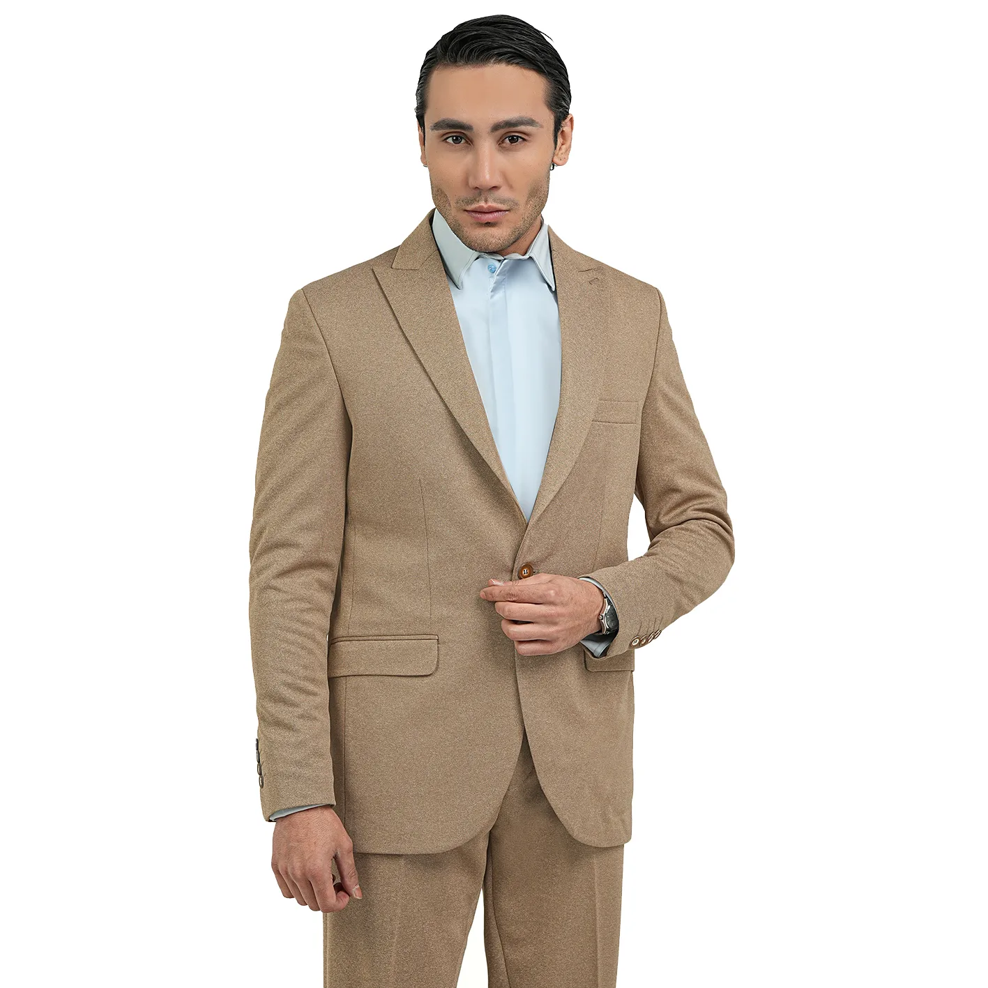 کت و شلوار مردانه مدل کاردین کش کد 5-5 رنگ نسکافه ای