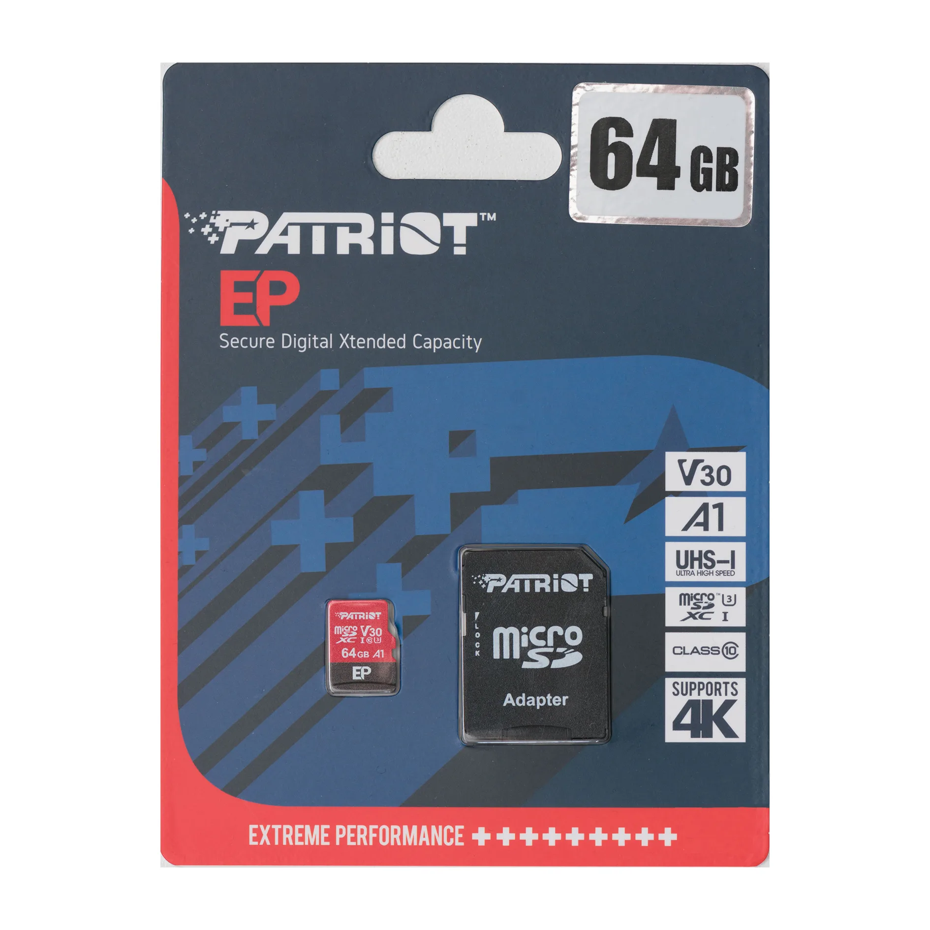 کارت حافظه microSDXC پتریوت مدل EP کلاس 10 استاندارد UHS-I U3-V30 سرعت 90MBpsظرفیت 64 گیگابایت به همراه آداپتورSD