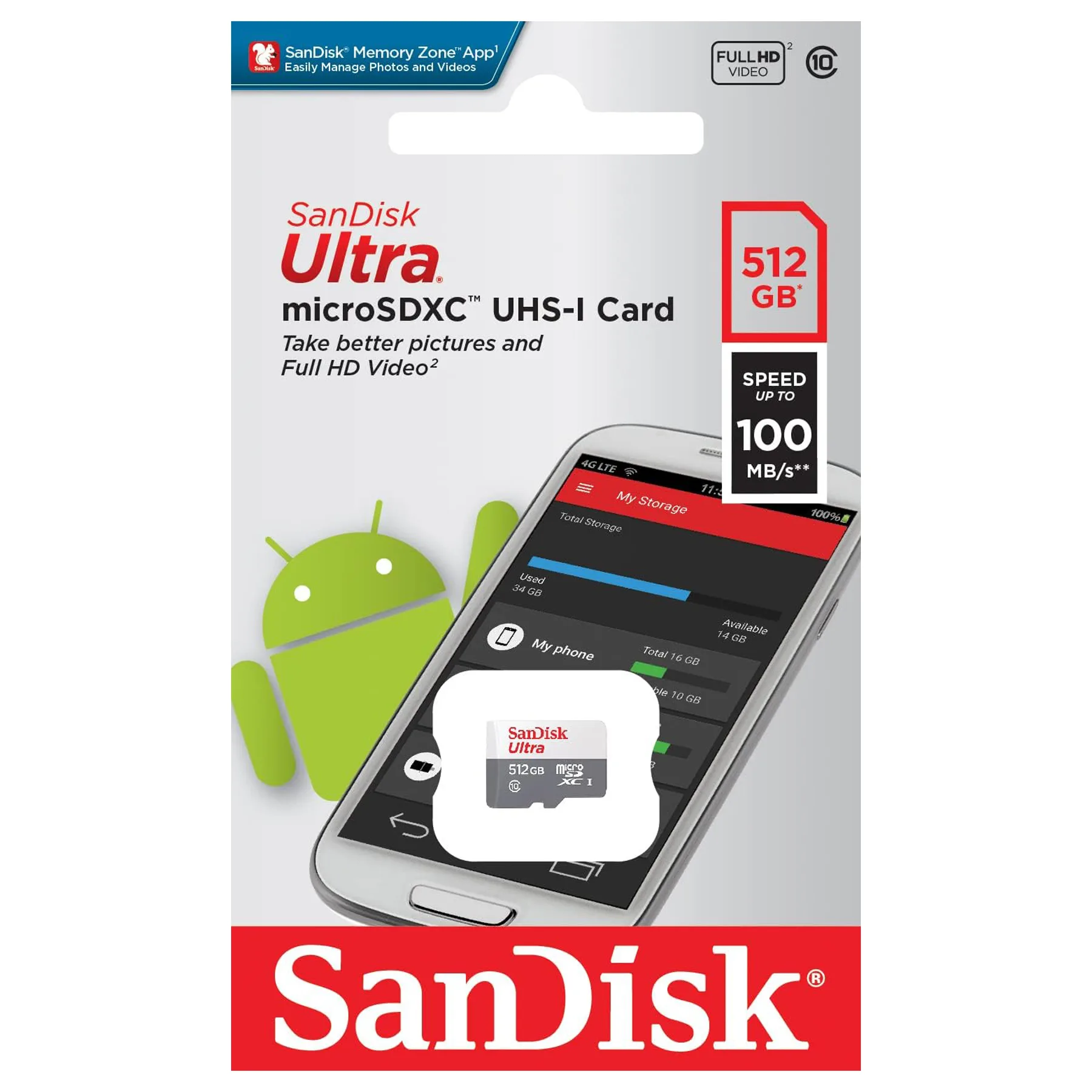 کارت حافظه microSDXC سن دیسک مدل Ultra کلاس 10 استاندارد UHS-I U1 سرعت 100MBps ظرفیت 512 گیگابایت