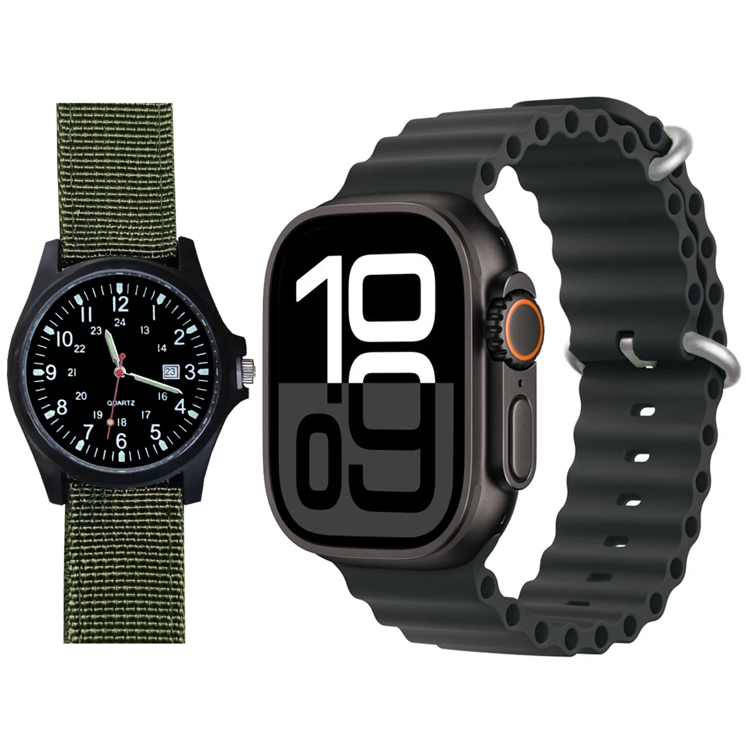 ساعت هوشمند 2.02 اینچی ویکتوری مدل WATCH 9 ULTRA 2 با بند پارچه ای به همراه ساعت مچی