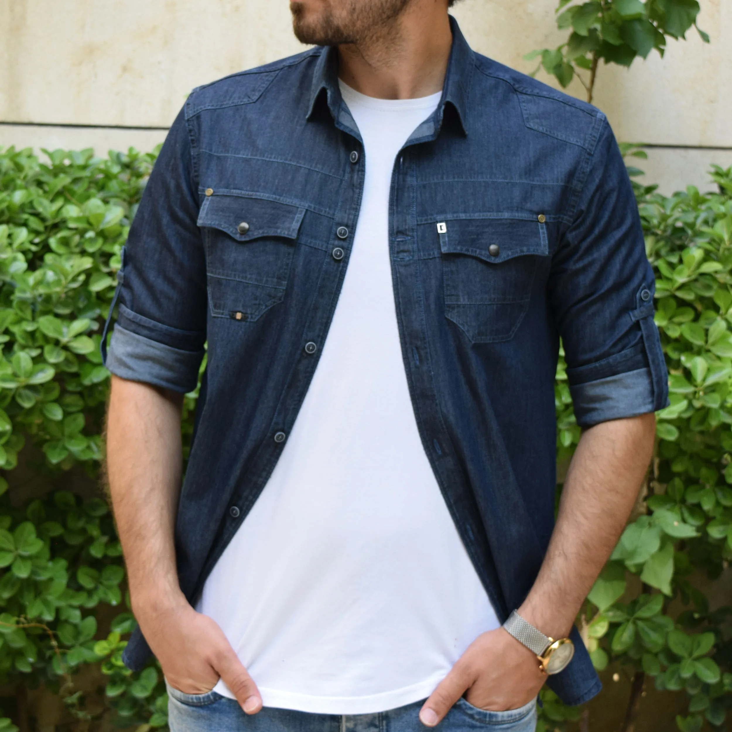 پیراهن آستین بلند مردانه پایتی جامه مدل جین دو جیب کد 16459224
