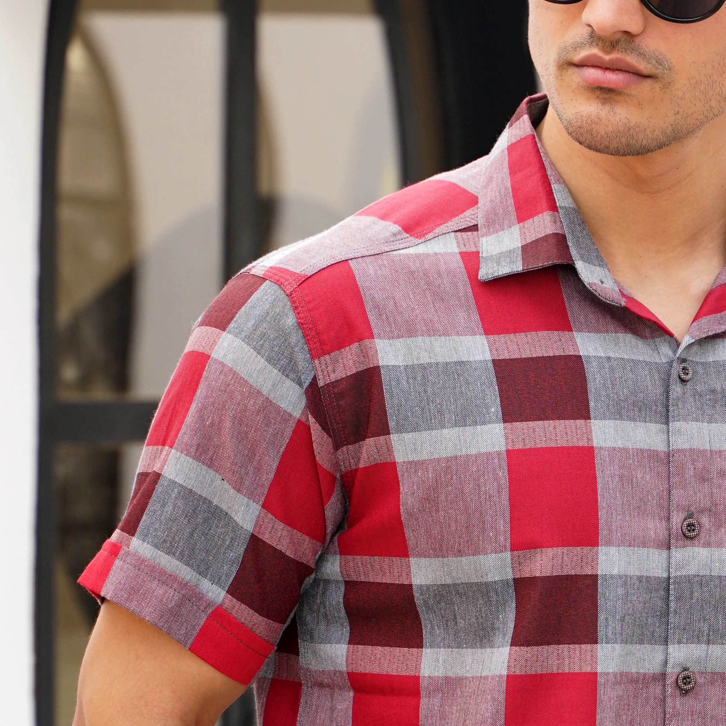 پیراهن آستین کوتاه یقه برگردان مردانه مدل 1168-072