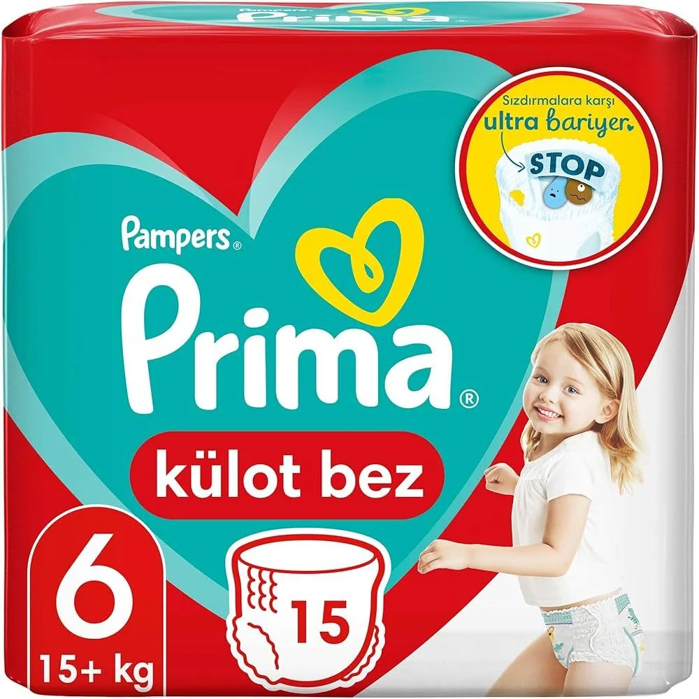 پوشک بچه پریما مدل شورتی سایز 6 بسته 15 عددی