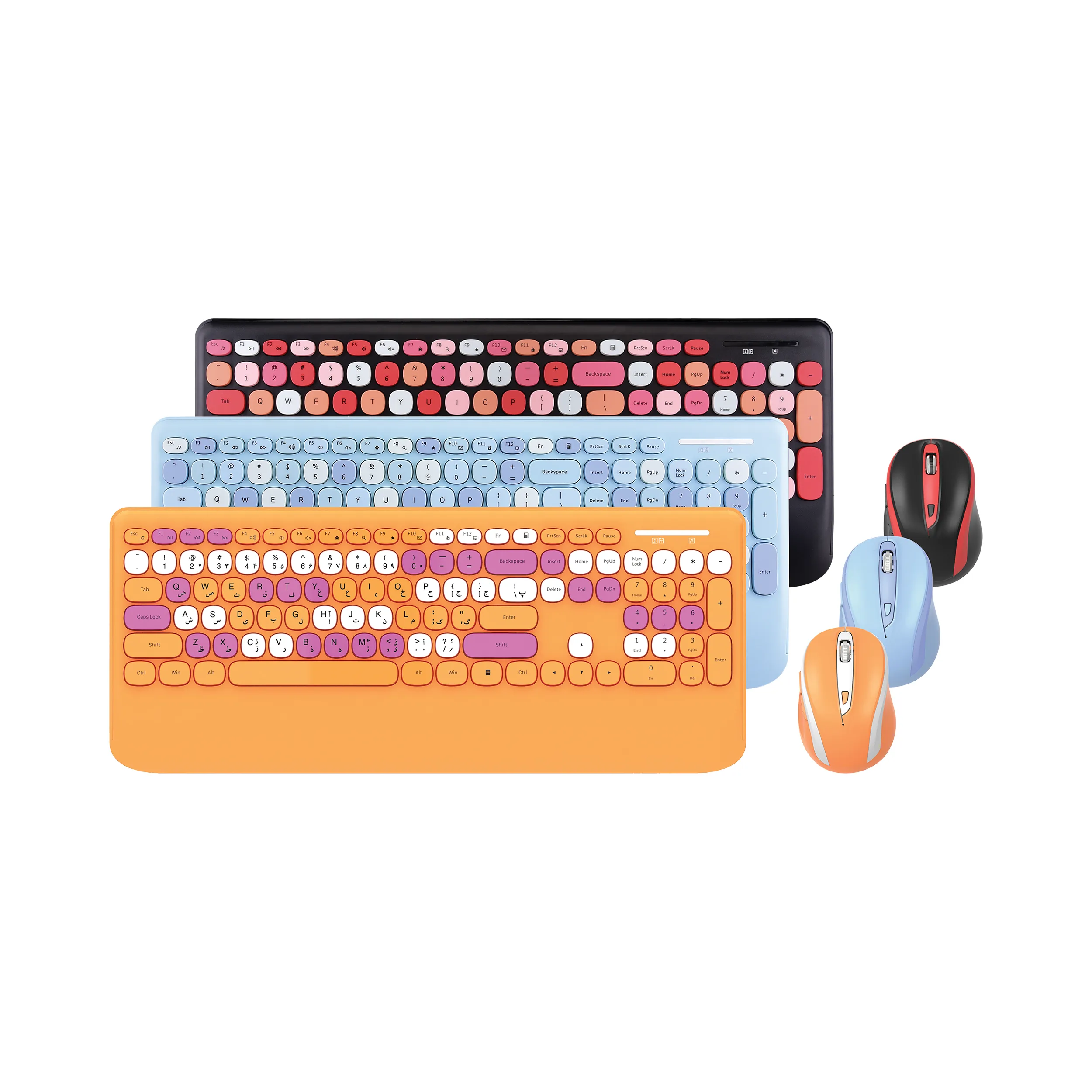 کیبورد و ماوس بی سیم هترون مدل HKCW350، سوییچ ممبران، Full-Size