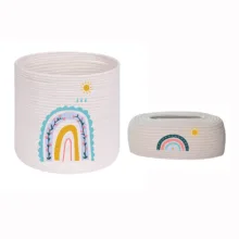 ست سطل و جادستمال کاغذی اتاق کودک مدل رنگین کمان کد 1 مجموعه 2 عددی