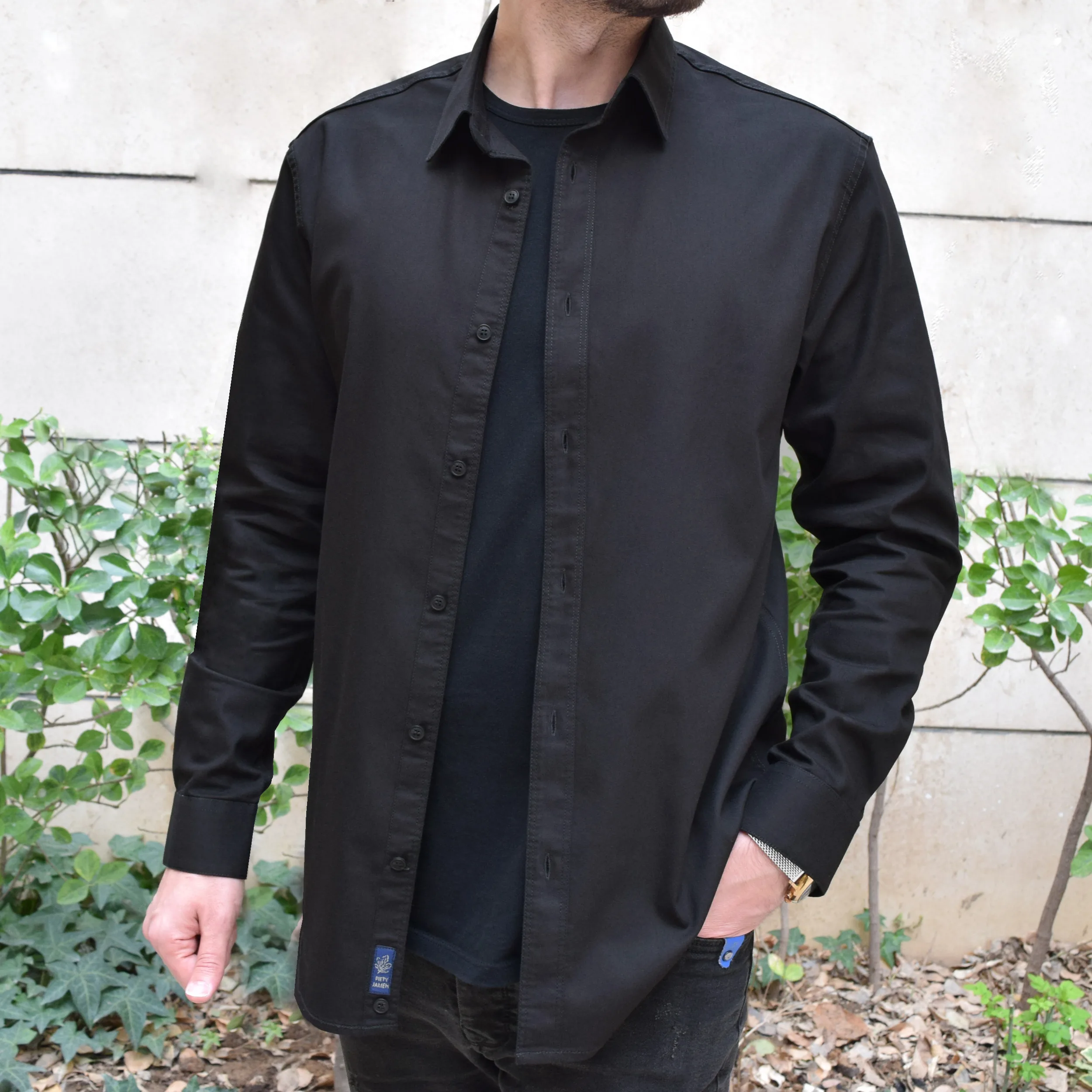 پیراهن آستین بلند یقه برگردان مردانه مدل نیلگون کد 18711687