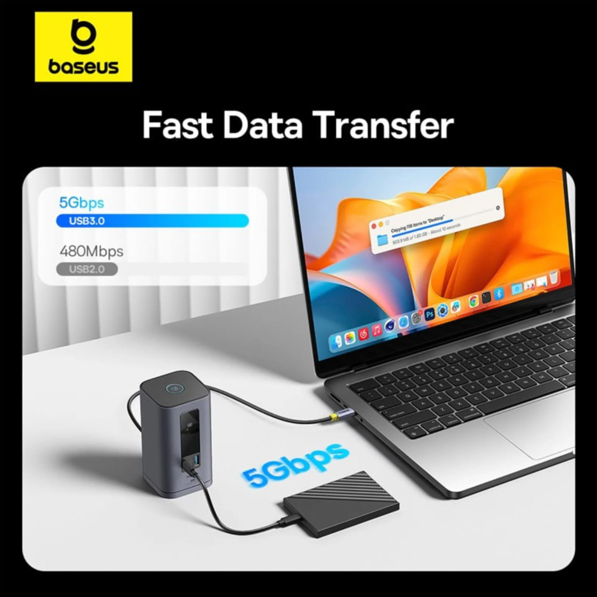 هاب 10 پورت USB-C بیسوس مدل BS-OH174 به همراه کابل USB-C