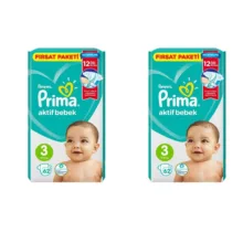 پوشک پریما مدل Aktif bebek سایز 3 بسته 62 عددی مجموعه 2 عددی