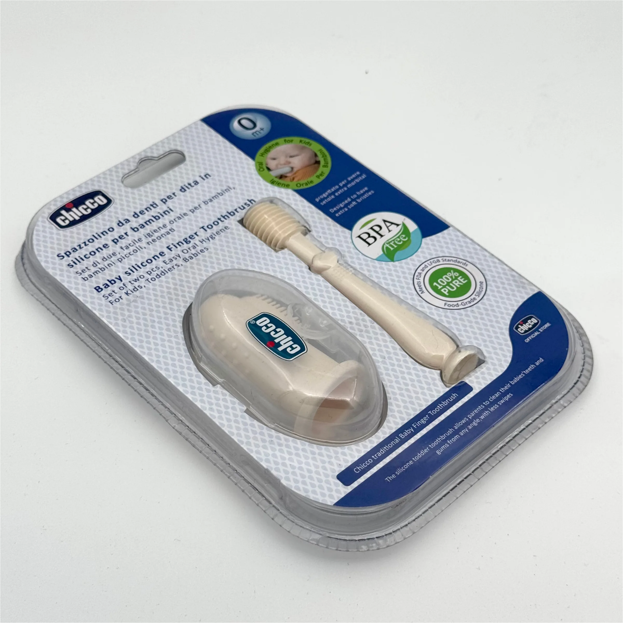 مسواک انگشتی و ماساژور لثه کودک چیکو مدل +0m مجموعه 2 عددی