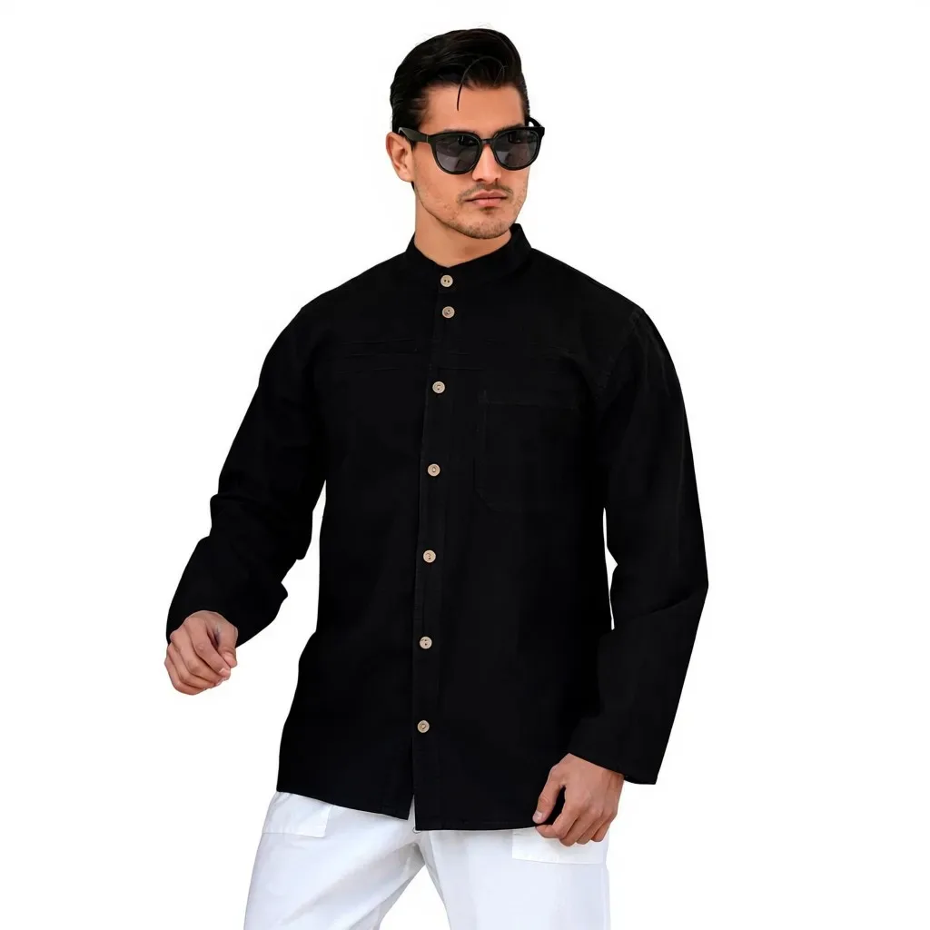 پیراهن آستین بلند یقه دیپلمات مردانه مدل تمام دکمه