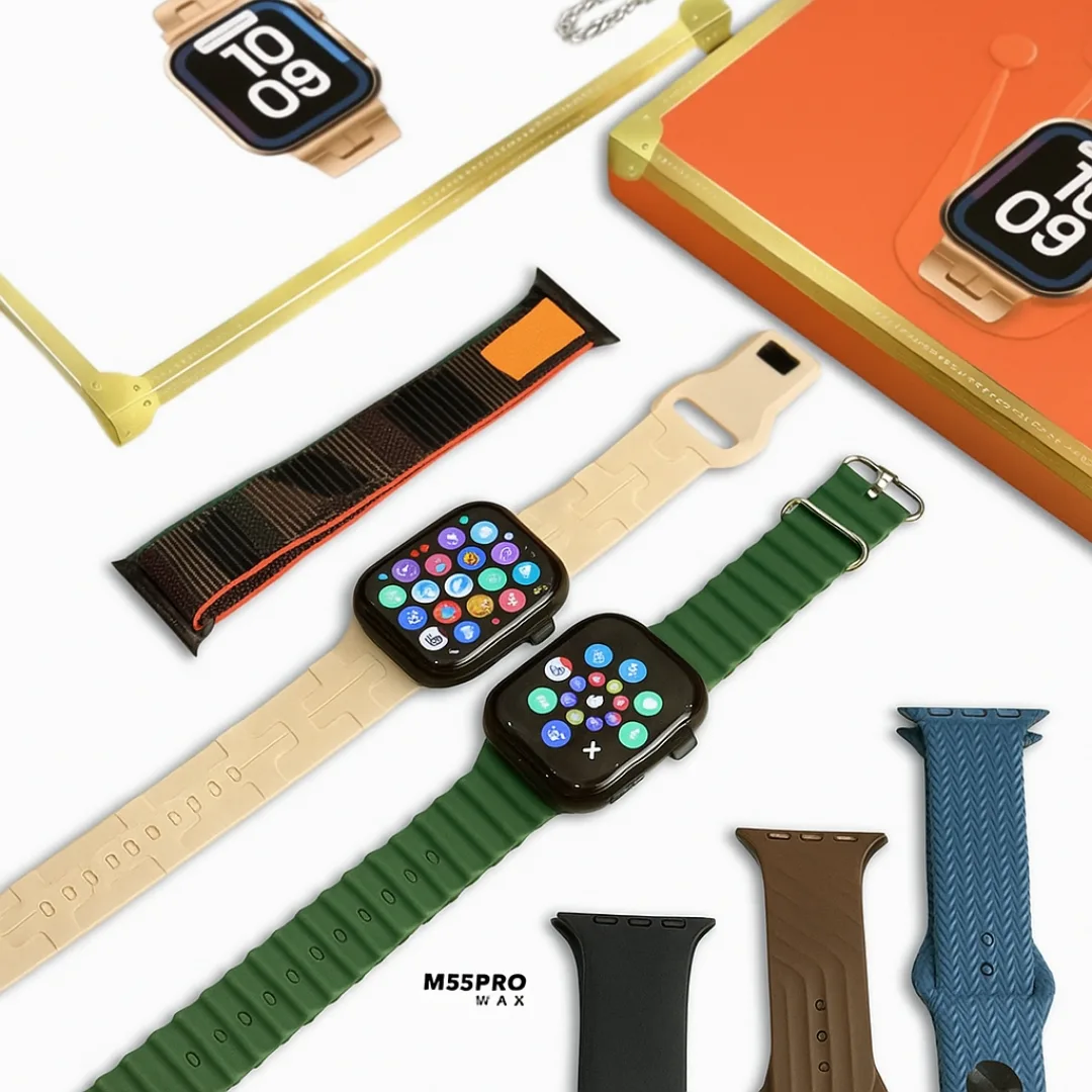 ساعت هوشمند 46 میلی متری مدل M55 Pro Max با بند سیلیکونی به همراه دستبند