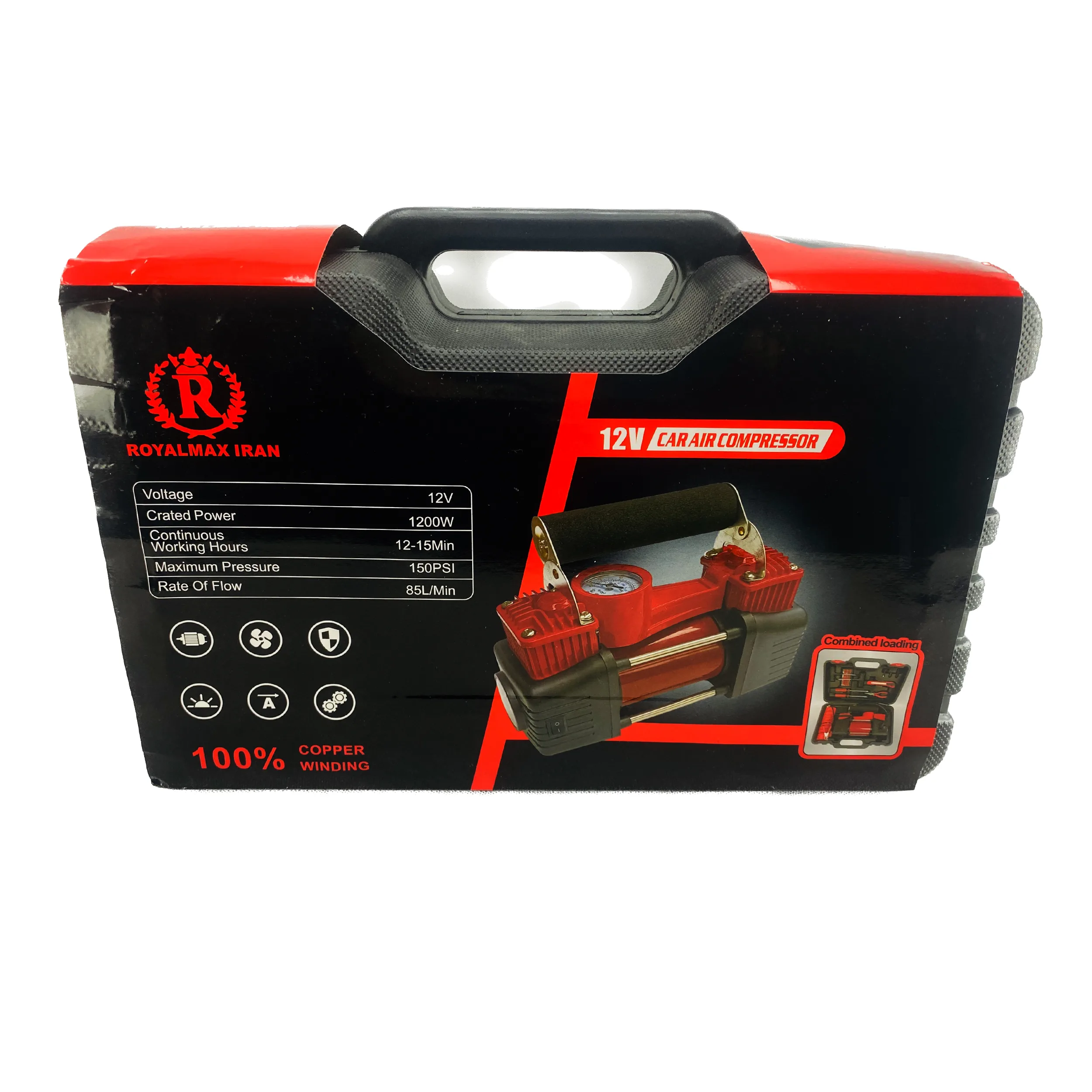 کمپرسور باد فندکی رویال مکس مدل RM-12V مجموعه 15 عددی