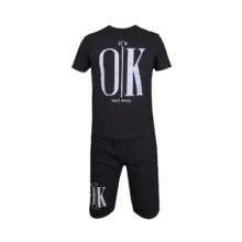 ست تیشرت و شلوارک مردانه طرح OK کد 1563 رنگ مشکی