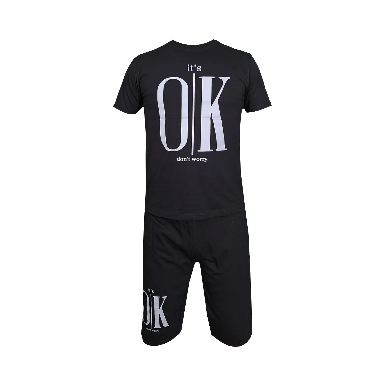 ست تیشرت و شلوارک مردانه طرح OK کد 1563 رنگ مشکی